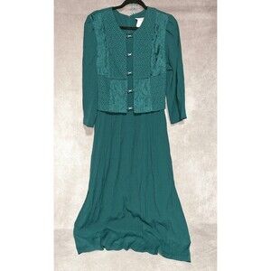Vintage Miss Dorby Size 12 Green Dress Attached Vest **Read**